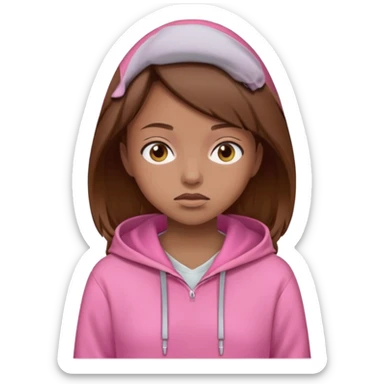 Girl with brown hair sick in a pink hoodie sticker