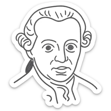 a hand drawn black outline portrait of Immanuel Kant with similar size eyes based a famous painting of him sticker