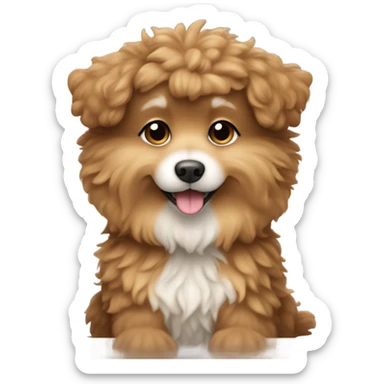 Small fluffy curly dog in light brown color with white color on the chest sitting with squirrel sticker