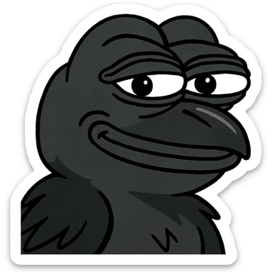 a mischievous crow in Pepe the Frog style, playful expression, meme aesthetic sticker