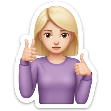 Girl with right hand strictly making thumbs up sign and left hand strictly making thumbs down sign, confused expression, both thumbs clearly visible sticker