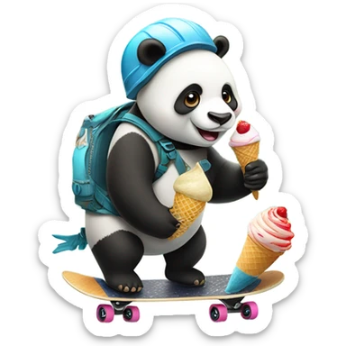 Panda eating ice cream as a fish riding a skateboard  sticker