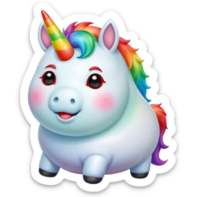 Small chubby unicorn coloured jade, black and red eyes, farting rainbow sticker