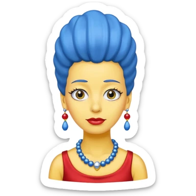 3D emoji head-only, smooth plastic, soft studio light, big round eyes, bold outline, centered, transparent bg,
Marge Simpson, yellow skin, tall blue beehive hair, red pearl necklace sticker