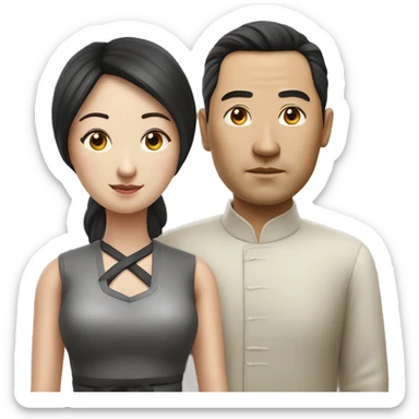 Chinese husband and wife photorealistic serious sticker