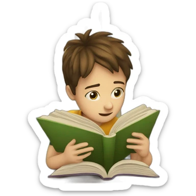 a boy trying to read a book but he is said sticker