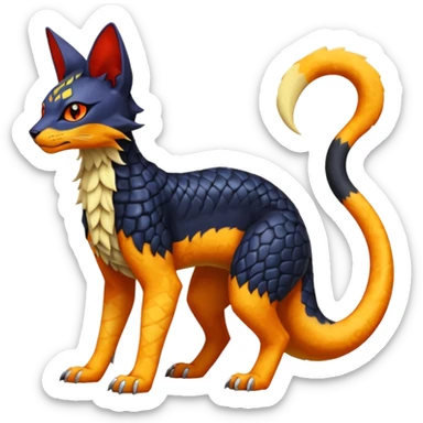 Colorful scaley sclaed orange red black yellow Bastet-Salandit-Umbreon-Gatomon-Vernid-Protogen-Digimon-Fakémon-Pokémon-creature  (full body) sticker