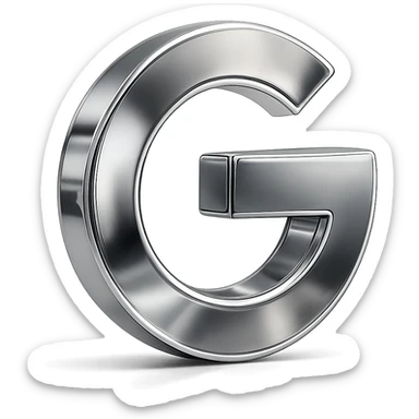 Make this Google icon metallic with a shiny chrome finish, maintaining the 3D look and transparent background. sticker