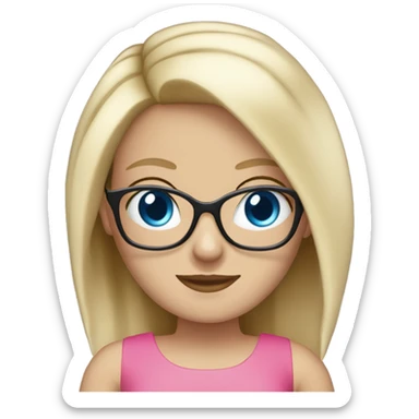 White girl blonde hair blue eyes pink dress wearing glasses  sticker
