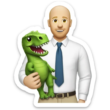 blonde, balding man with a dinosaur sock puppet on his hand sticker