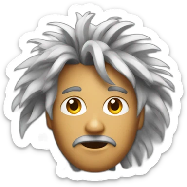 wild haired artist behind a macbook sticker