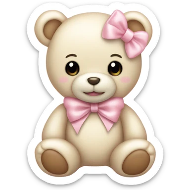 cream colored teddy bear with pastel pink bow sticker