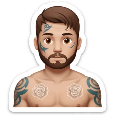 tattoo man, white skintone,brown hair, tattoos on face, more visible, bulky man with tattos on his chest. sticker