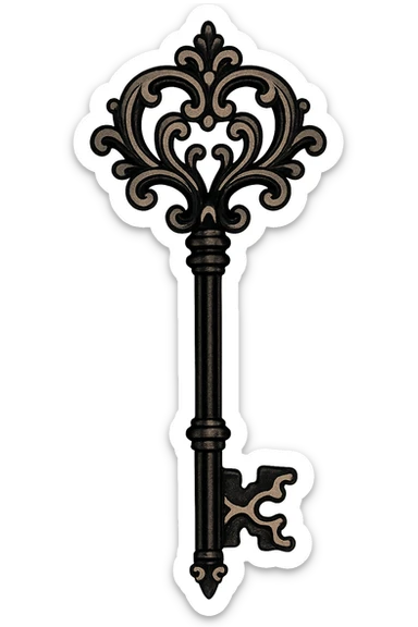 black and pink ornate key, no background sticker