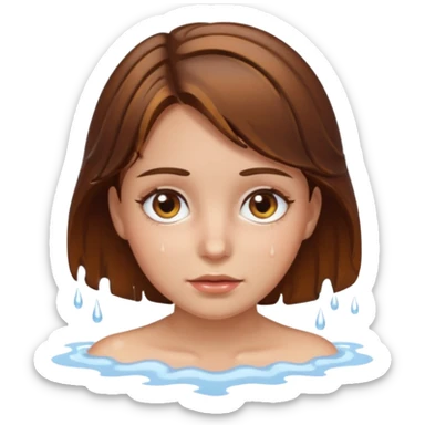 Girl with brown hair and hazel eyes and a wet face sticker