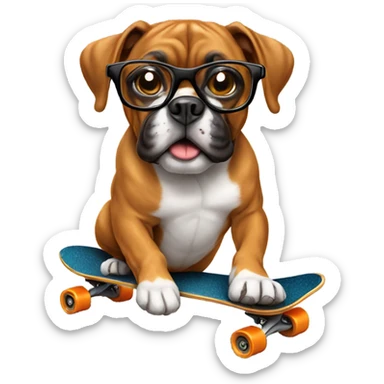 Boxer dog on a skateboard with glasses on sticker
