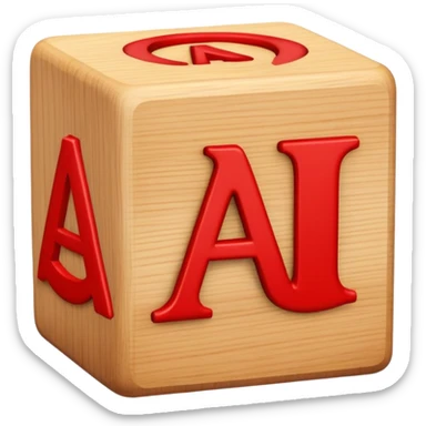 A wooden alphabet block with letter A and a cute smiling face sticker