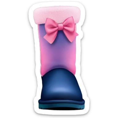 Realistic pair of pink to navy blue ombre Ugg fur boots with bow. sticker