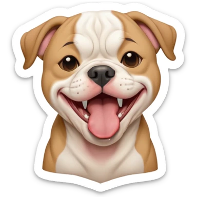 Cinematic Cute Yawning Solid Tan American Bulldog Portrait Emoji, Head tilted slightly with a dramatic, wide-open yawn, short tan fur with a velvety texture, floppy ears slightly drooping, round brown eyes barely open in drowsy contentment, Simplified yet irresistibly adorable features, highly detailed, glowing with a soft, cozy glow, high shine, relaxed yet expressive, stylized with a touch of whimsy, bright and endearing, soft glowing outline, capturing the essence of a sleepy yet affectionate pup, so drowsy it feels like it could stretch right out of the screen and curl up for a nap! sticker