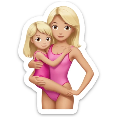 brunette trainer hugs a blonde child in a pink leotard ою в рожевому трико  sticker
