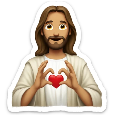 Jesus making a heart sign with his hands sticker