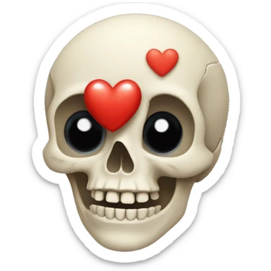 Skull with larger red loveheart eyes sticker
