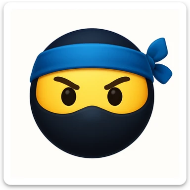 Make the ninja look exactly like the reference image, but only show the face, remove the weapon, and add a blue headband. Keep the emoji style and the same colors. The style is emoji, which is apple style emojis with concise prompts. sticker