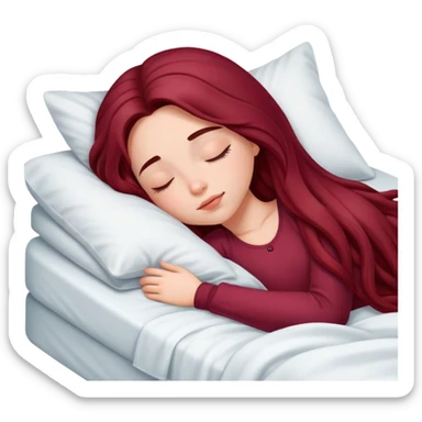 A beautiful, burgundy long haired girl sleeping in bed sticker