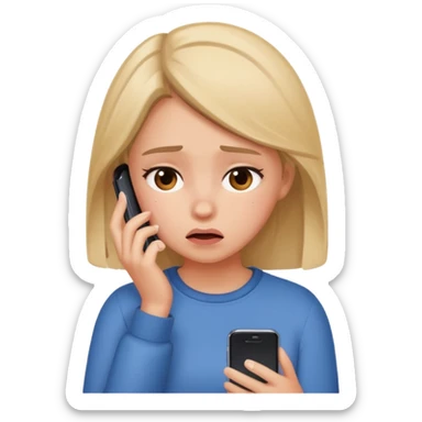 Do you want me to show you a girl looking at her cell phone and feeling embarrassed and in trouble? It's okay to have a question mark emoji like this next to her sticker