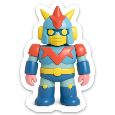 Voltes V robot in a 3D collectible figure style, glossy surface, bold colors sticker
