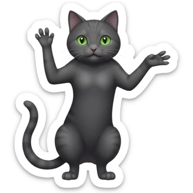 full body gorgeous solid dark grey cat with green eyes, white paws and white whiskers reaching for something sticker