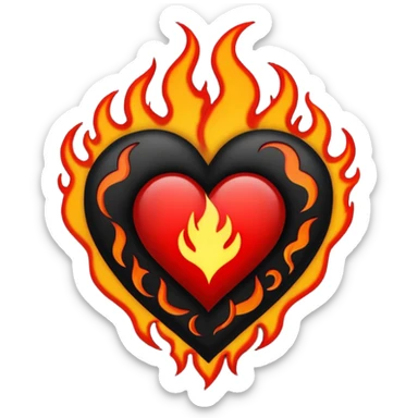 Black and red heart with flames tattoo style sticker