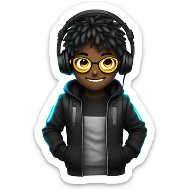 1 - anime ou chibi

2 - cabelo preto, mascara preta e cabelo preto e óculos de grau

3 - RPG e tecnologia

4 - Fones Headset com leds neon, terno preto e luvas  sticker