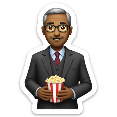 Indian college professor with a wine glass and popcorn sticker