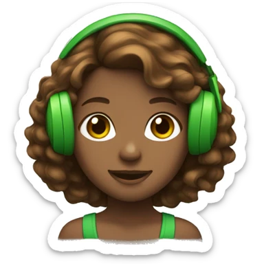 Brown wavy-haired girl with green headphones sticker