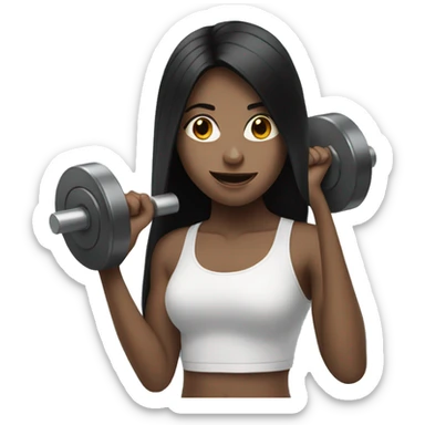 Pale girl with long black hair lifting weights sticker
