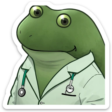 bufo frog wearing medical coat, very sad eyes, looking at viewer sticker