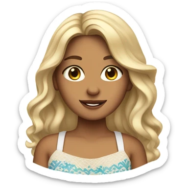Mediterranean tanned girl with blonde lengthy wavy hair with a coastal granddaughter outfit  sticker
