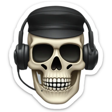 Military Skeleton mask with a long black mask underneath it and headset with a microphone sticker