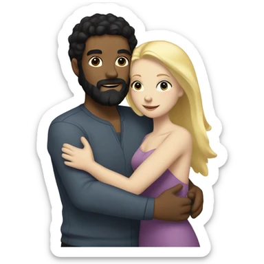 Man  BLACK beard and BLACK hair white skin hugging white woman with blonde hair sticker