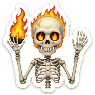 A skeleton with fire and shocked face sticker