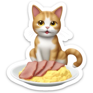 Cat eating ham and eggs sticker