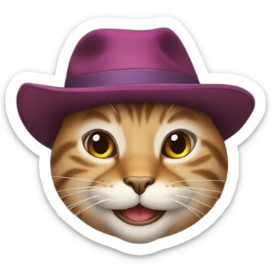 cat with a smile and a hat sticker