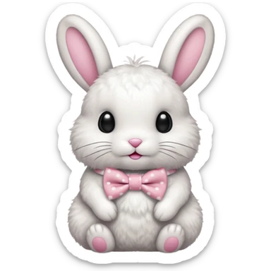 Fluffy rabbit with polka-dot pink bow tie, body sticker