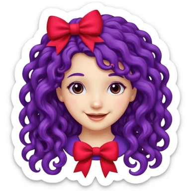 purple long curly haired girl with red bow sticker