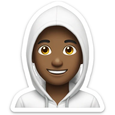 smiling boys in white hoodie sticker