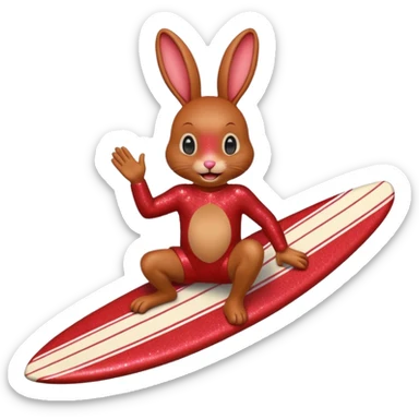 Surfing red glitter rabbit Happy  sticker