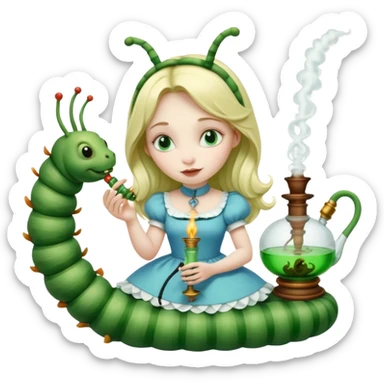 alice in the wonderland catepillar with three praying hands sticker