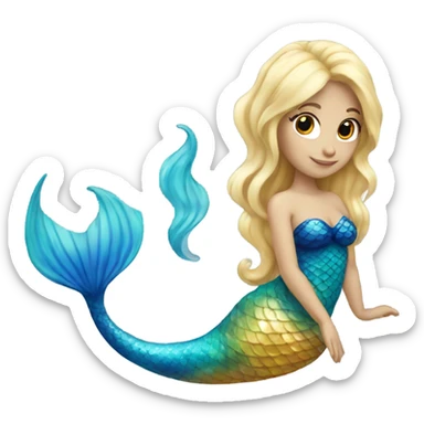 blonde mermaid with blue tail sticker