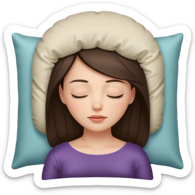 brunette white girl, eyes closed, silk pillow under head sticker